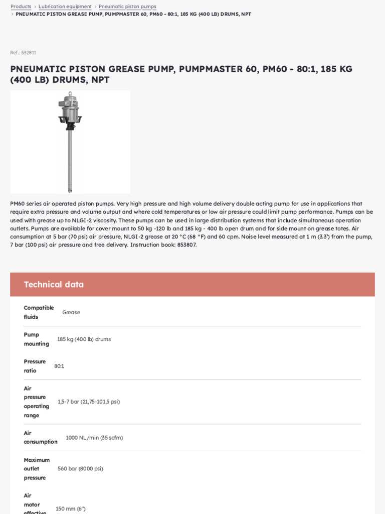 Lubrication-pneumatic-piston-pumps_ pm60 - 532811 - Product detail | PDF