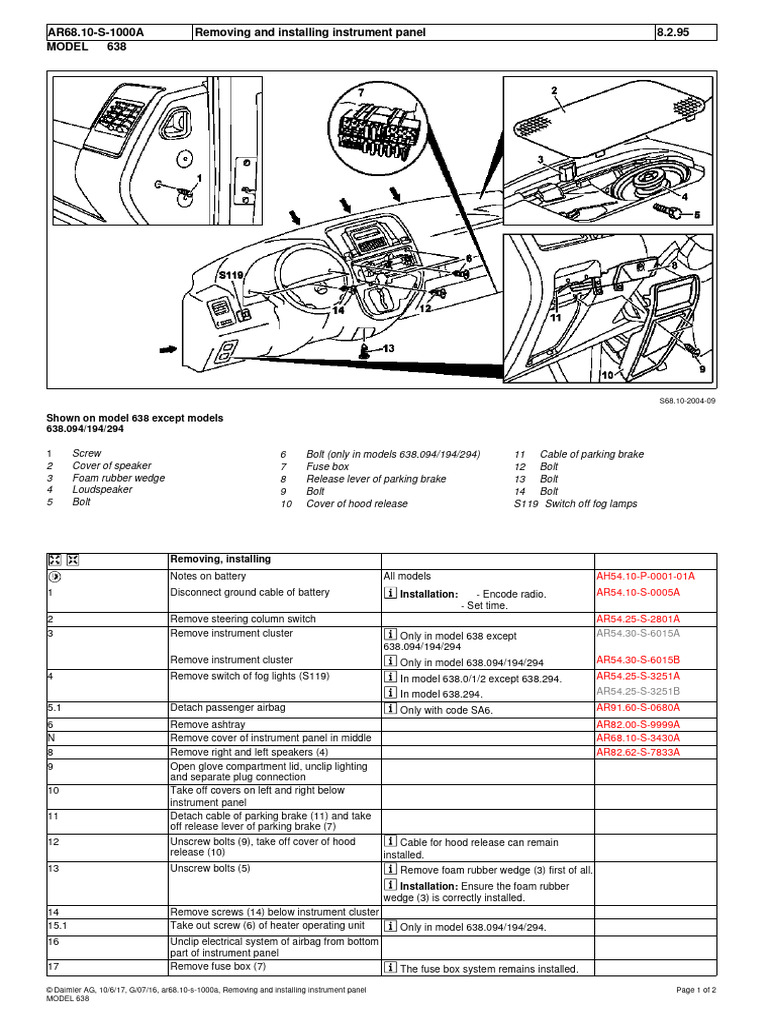 638 Removing and Installing Instrument Panel | PDF | Screw | Fuse ...