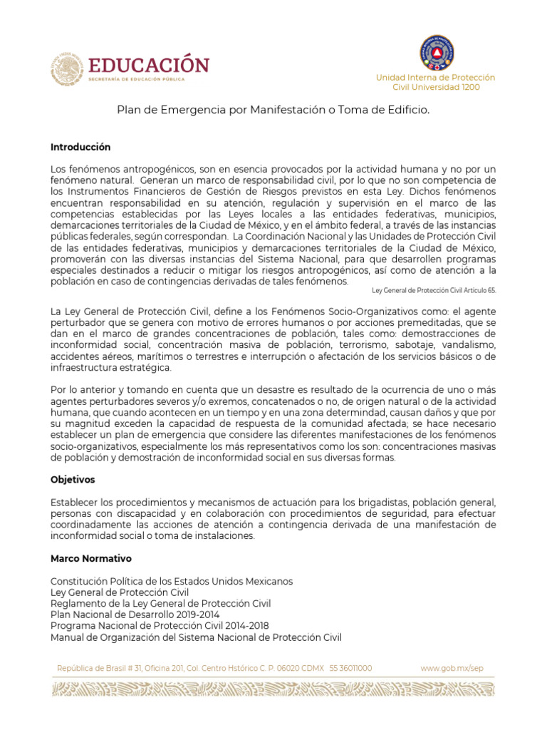 Plan de Emergencia por Manifestaciones | PDF | Defensa Civil | México