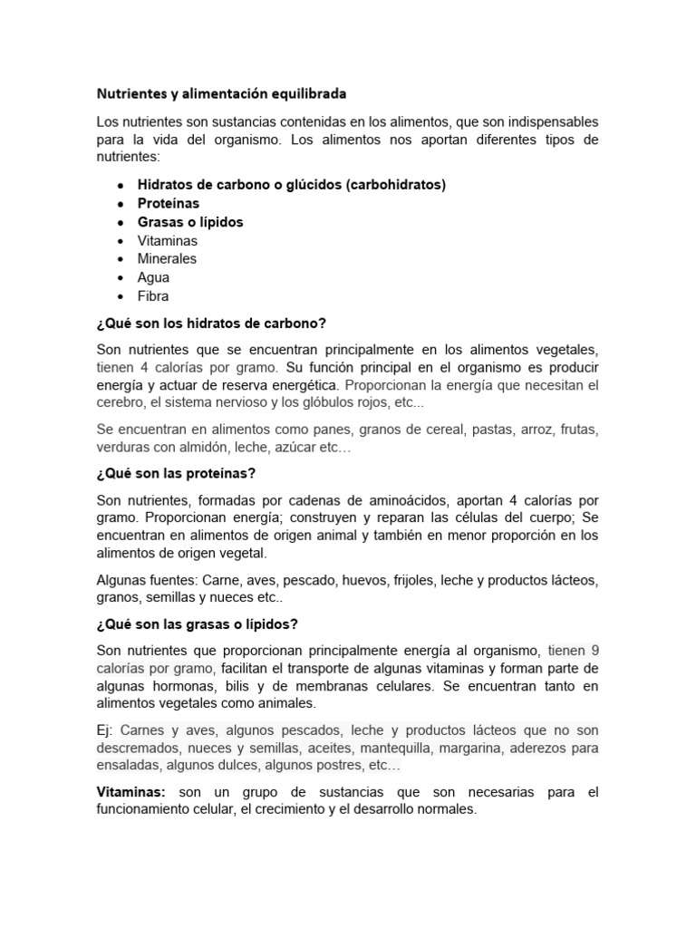 Nutrientes y Alimentación Equilibrada | PDF | Nutrientes | Alimentos