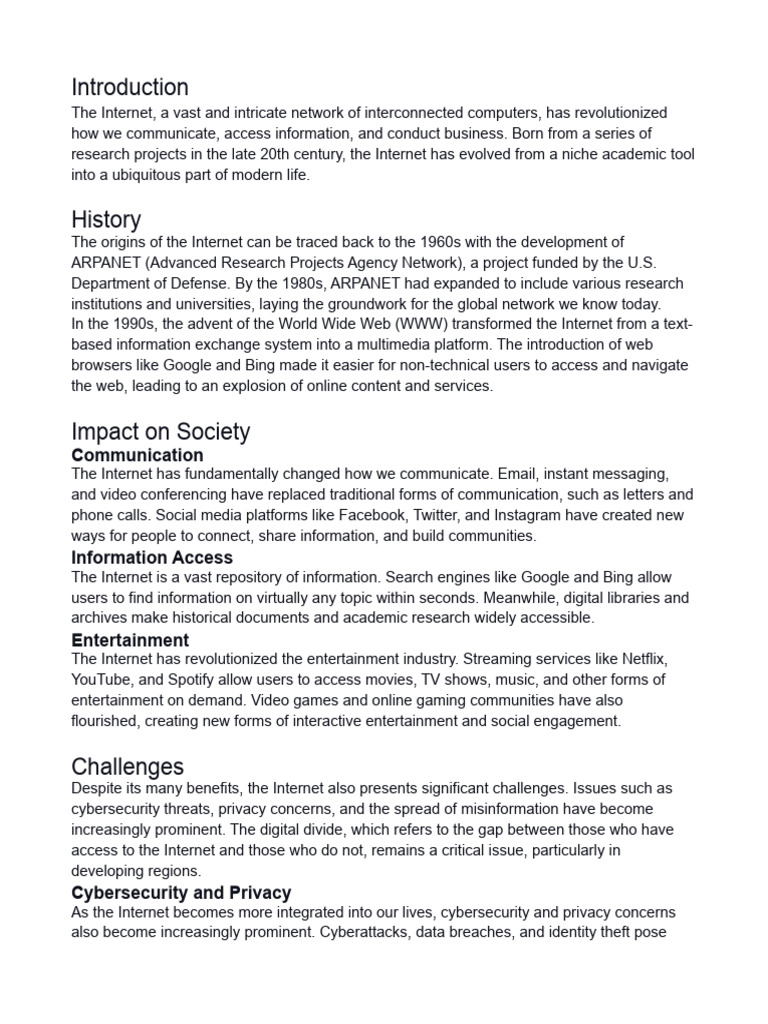 Evolution and Impact of the Internet | PDF | Internet | World Wide Web