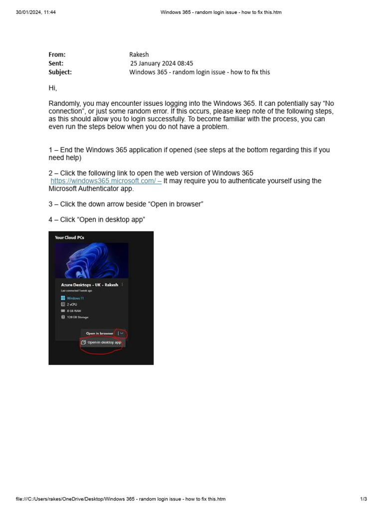 Windows 365 - Random Login Issue - How To Fix This - HTM | PDF | Login ...