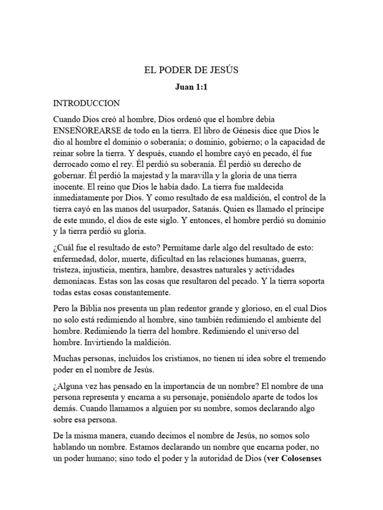 El Poder de Jesús | PDF | Jesús | espíritu Santo