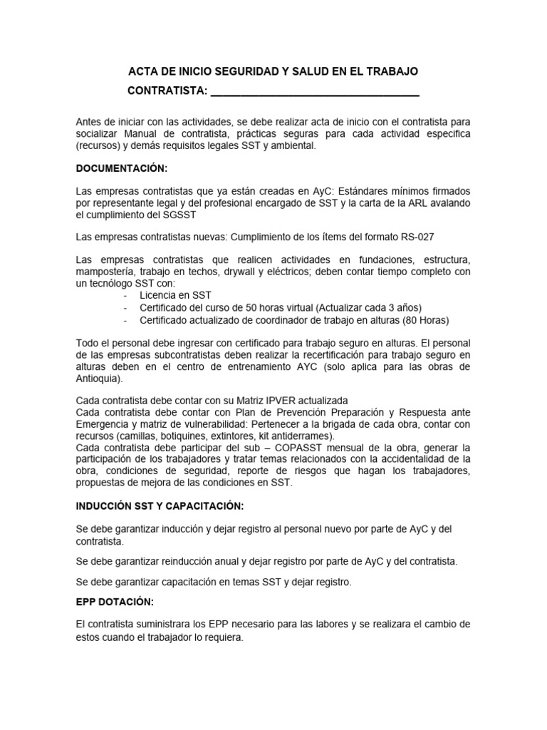 Acta de Inicio en Seguridad y Salud Laboral | PDF | Tecnología