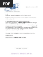 Modelo de Carta Aumento de Sueldo  Salario