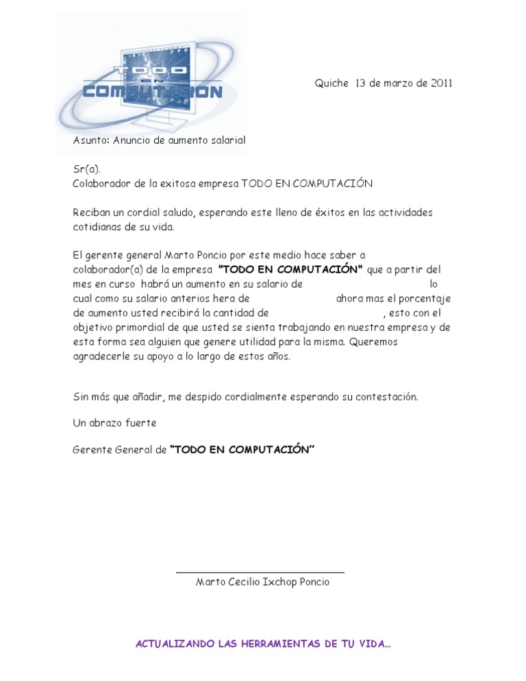 Carta de Anuncio de Aumento Salarial | PDF | Business | Labor