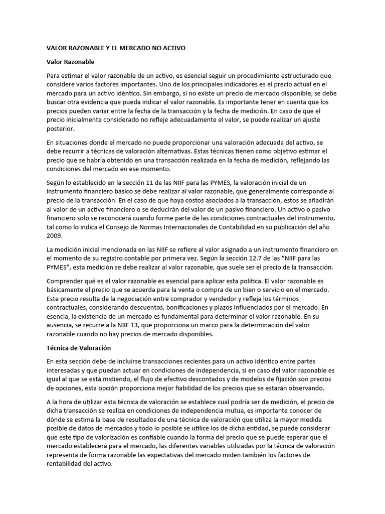 Valor Razonable y El Mercado No Activo | PDF | normas internacionales ...