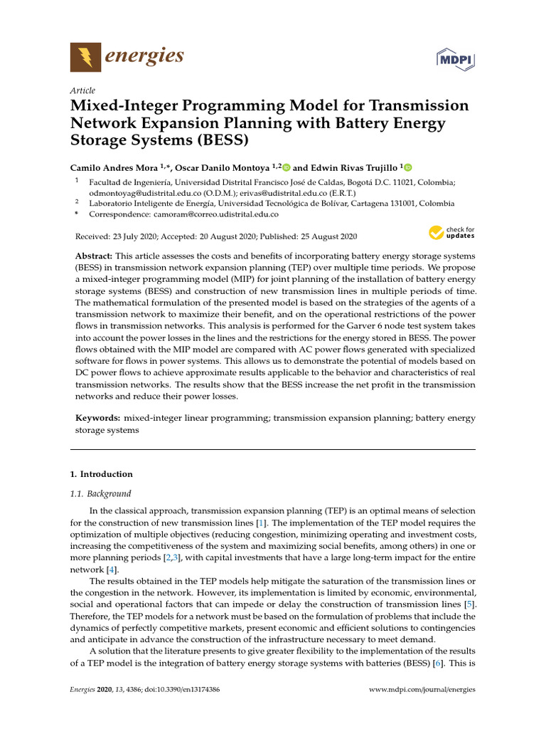 2020 Mixed Integer Programming Model For Transmission Network Expansion ...