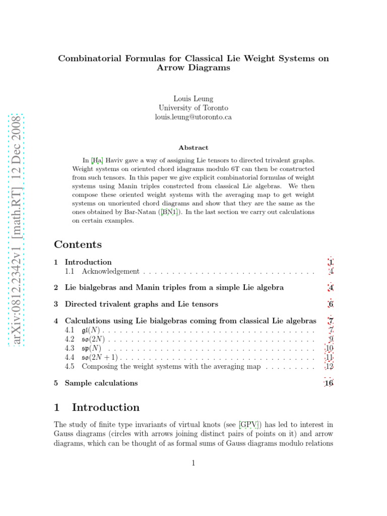 Combinatorial Formulas for Lie Weight Systems | PDF | Vertex (Graph ...