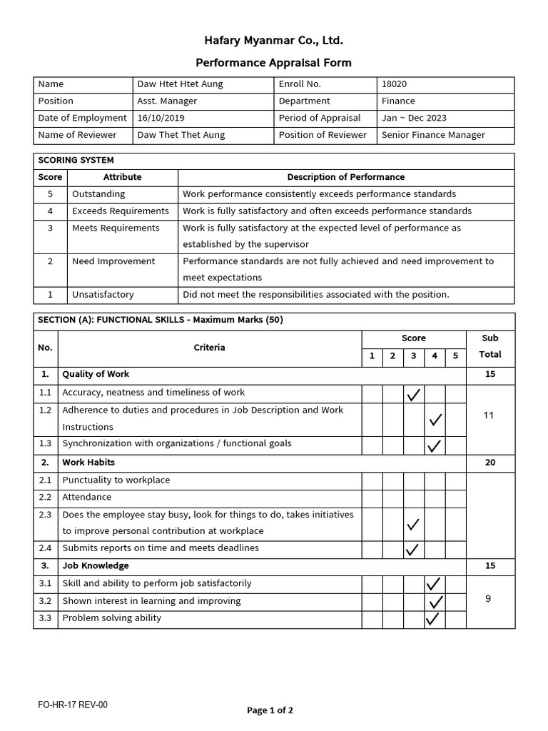 Hafary Myanmar Performance Appraisal 2023 | PDF | Leadership ...