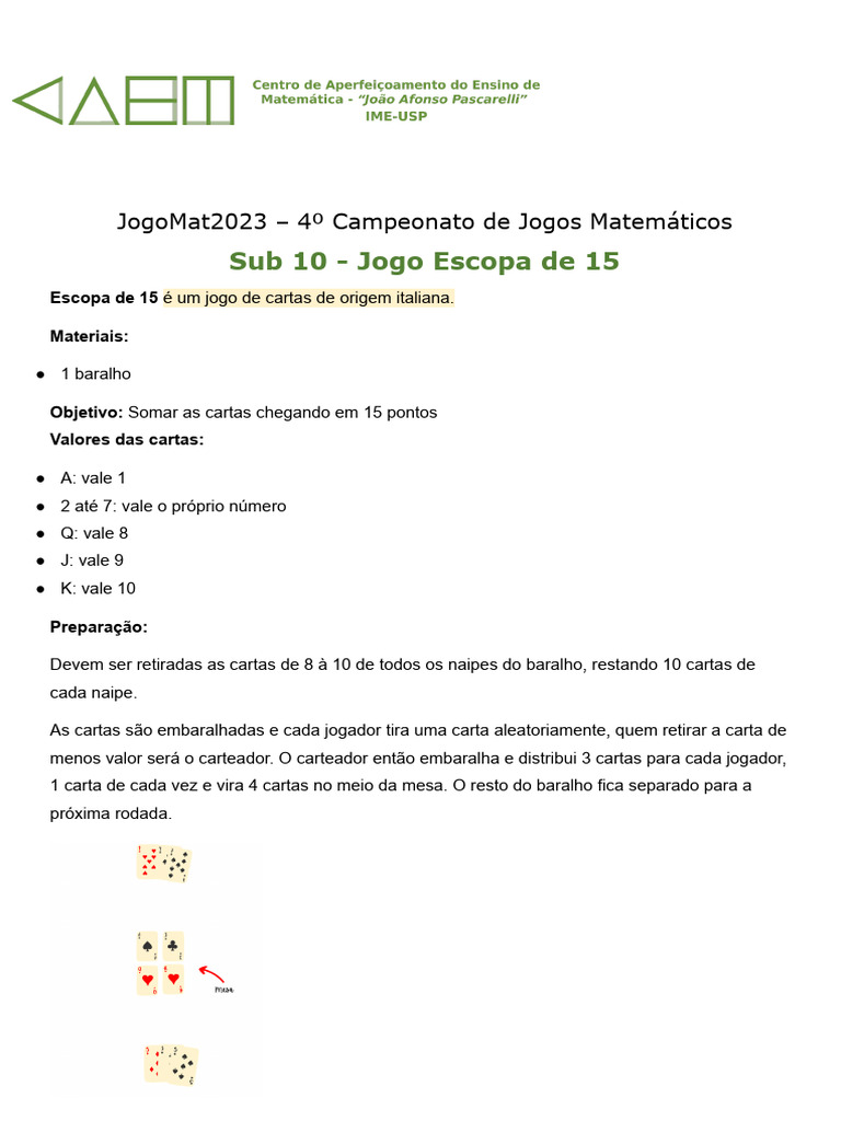 Regras do Jogo Escopa de 15 | PDF | Esportes e Recreação