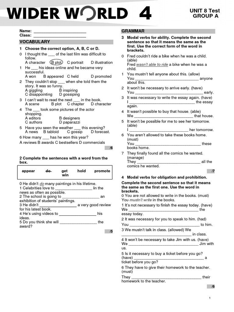 Unit 8 English Test for Group A | PDF | News | Newspapers