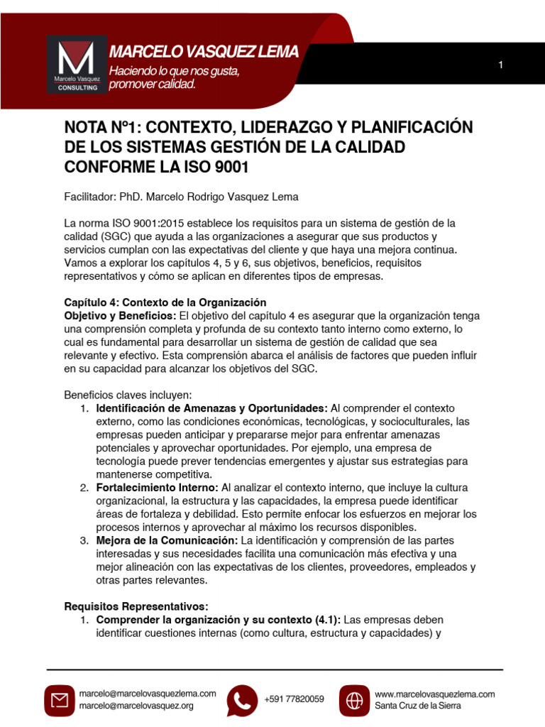 ISO 9001: Contexto, Liderazgo y Planificación | PDF | Calidad ...