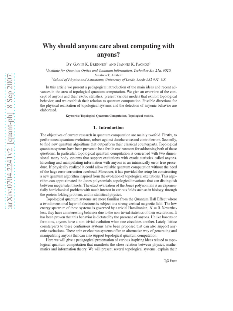 Introduction to Topological Quantum Computation | PDF | Scientific ...