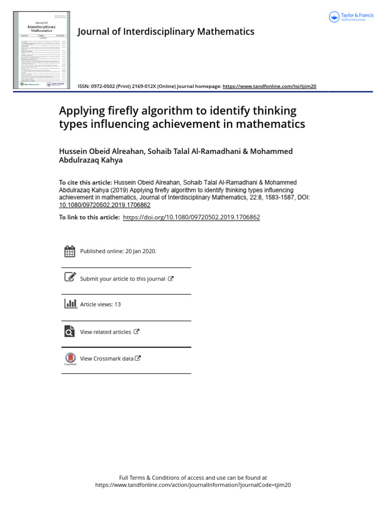 Firefly Algorithm in Math Achievement Analysis | PDF | Sensitivity And ...
