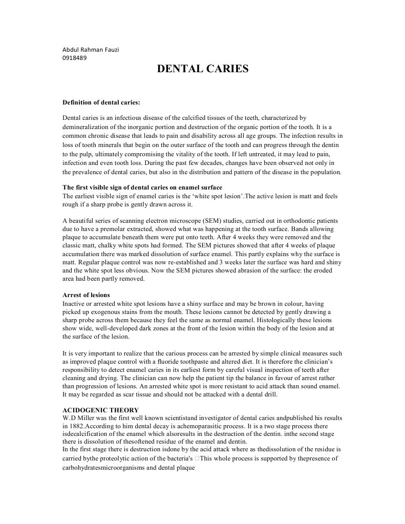 Definition of Dental Caries PDF Tooth Enamel Human Tooth