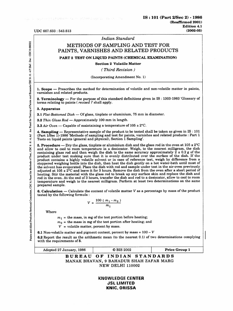 101 P-2 S-2-Methods of Sampling and Test For Paints, Varnishes and ...