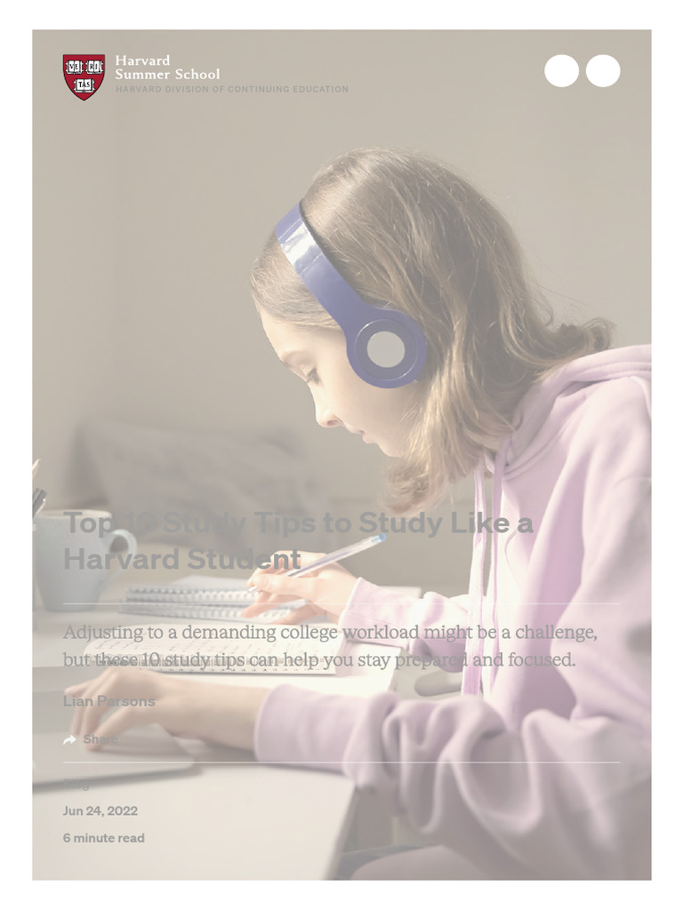 Study Tips for Success at Harvard | PDF | Metacognition | Goal