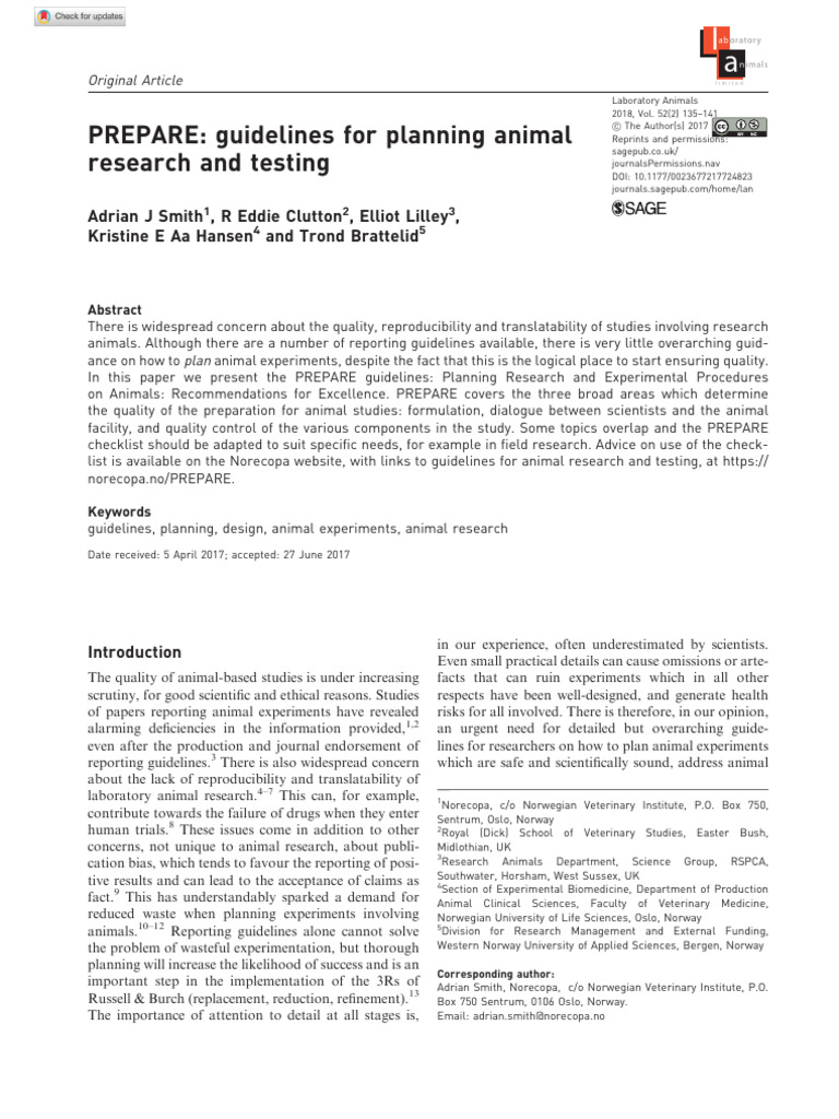 Smith Et Al 2017 Prepare Guidelines For Planning Animal Research and ...