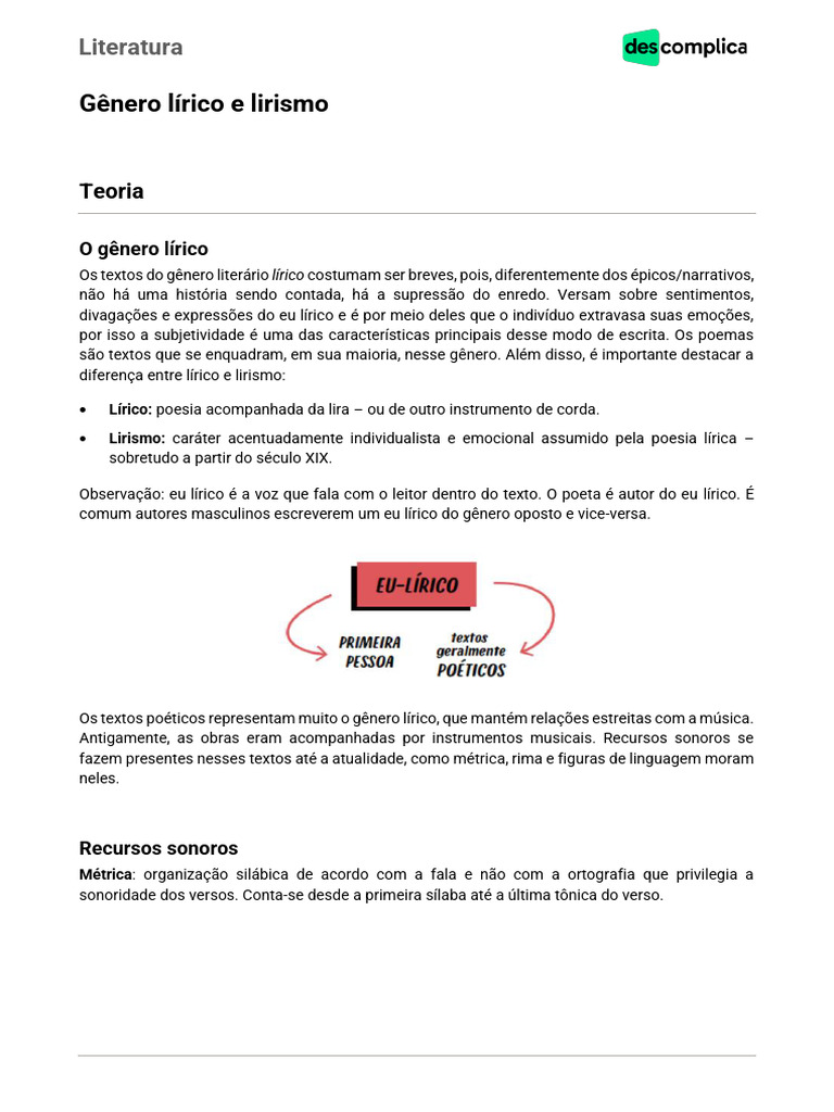 Gênero Lírico e Seus Recursos | PDF | Poesia | Métrica (poesia)