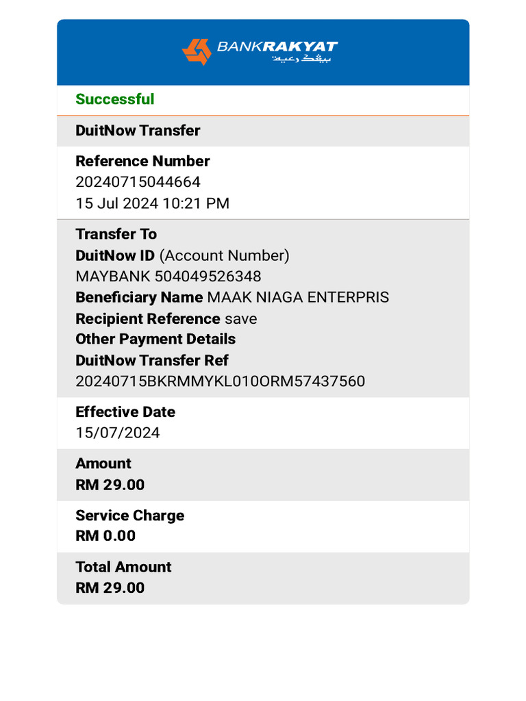 Receipt Bank Rakyat - 20240715142142847 | PDF | Finance & Money Management