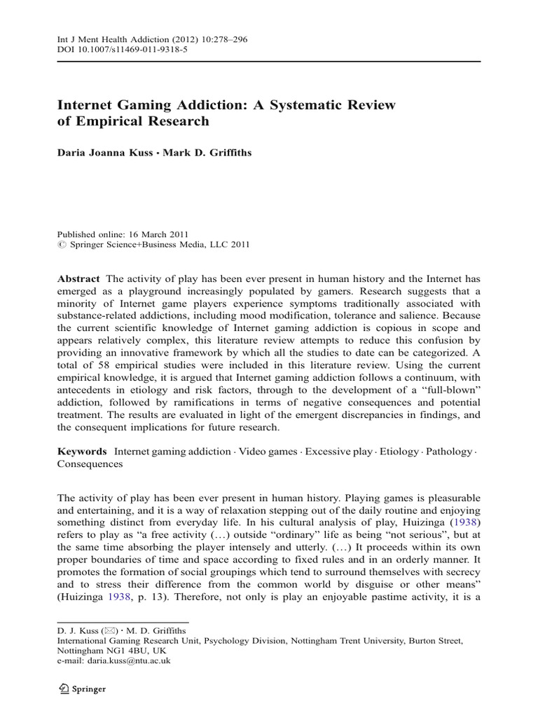 Kuss D J and Griffiths M D 2012 Internet | PDF | Attention Deficit ...