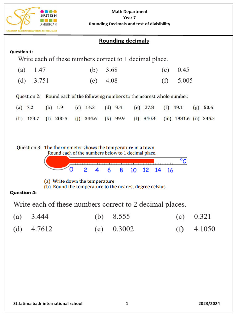 Rounding and Test of Divisibility - Year 7-Hoda5j22V | PDF