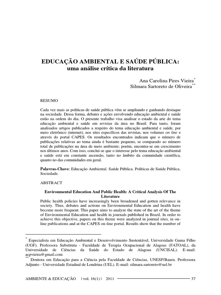Educação Ambiental e Saúde Pública no Brasil | PDF | Movimento ...