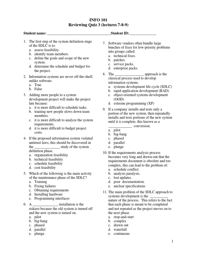 INFO 101 Quiz 3 Review | PDF | Software Development Process | Software ...