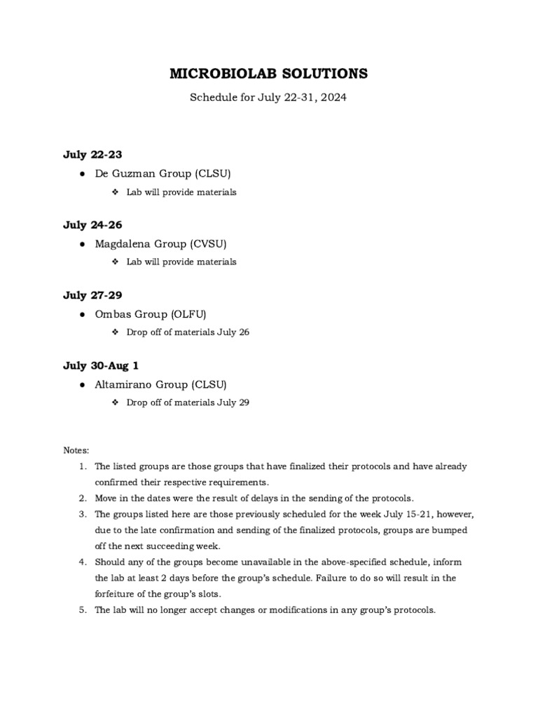 Lab Schedule for University Groups | PDF