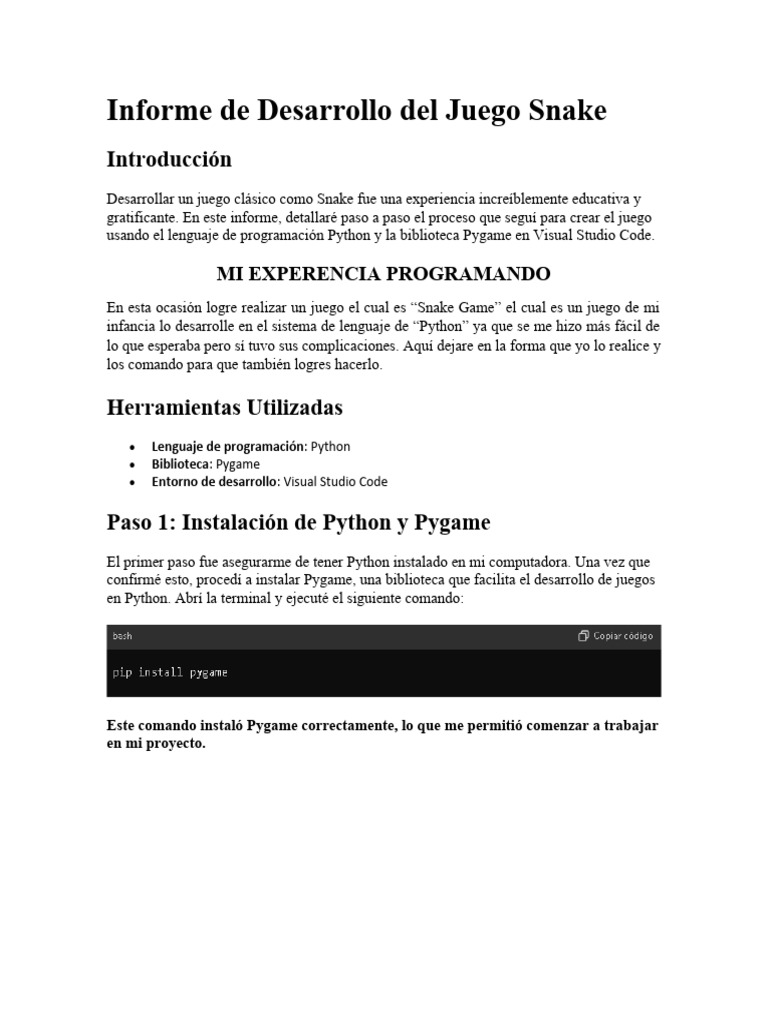 Desarrollo de Snake en Python | PDF | Entorno de desarrollo integrado ...