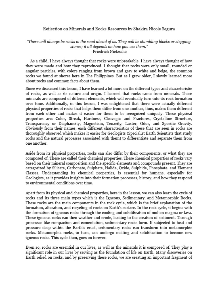Reflection On Minerals And Rocks Resources By Shakira Nicole Segura 