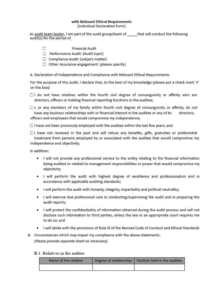 Audit Independence Declaration Form | PDF | Audit | Justice