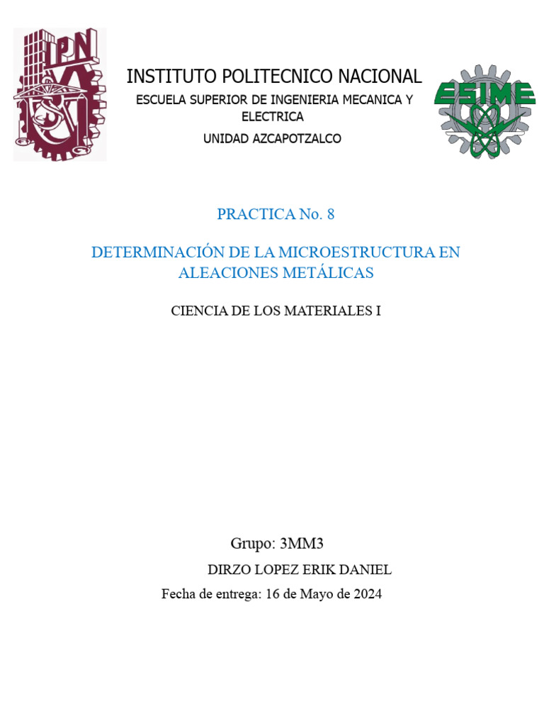 Practica 8 - CM1 | PDF | Aleación | Microestructura
