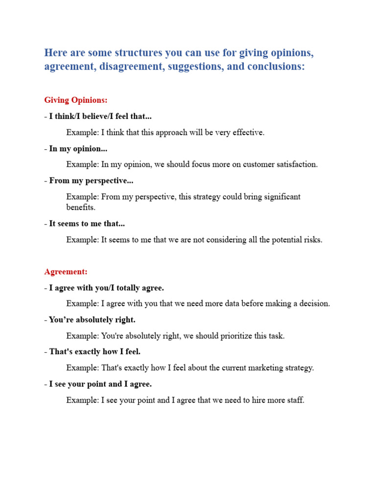 Opinion and Agreement Structures Guide | PDF | Career & Growth | Business