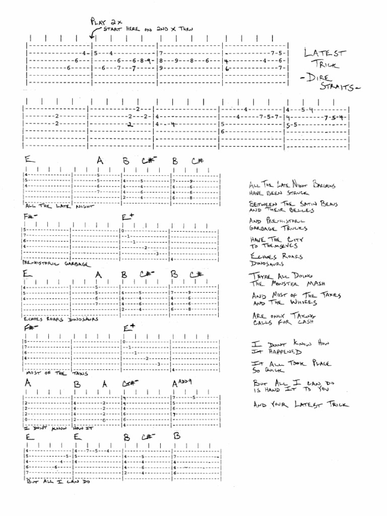 Dire Straits-Latest Trick - Tablature For Guitar Lessons | PDF
