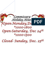 Commissary Holiday Hours