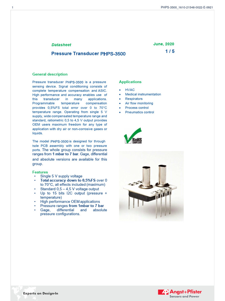 Pressure Transducer Datasheet | PDF | Pressure Measurement | Pressure