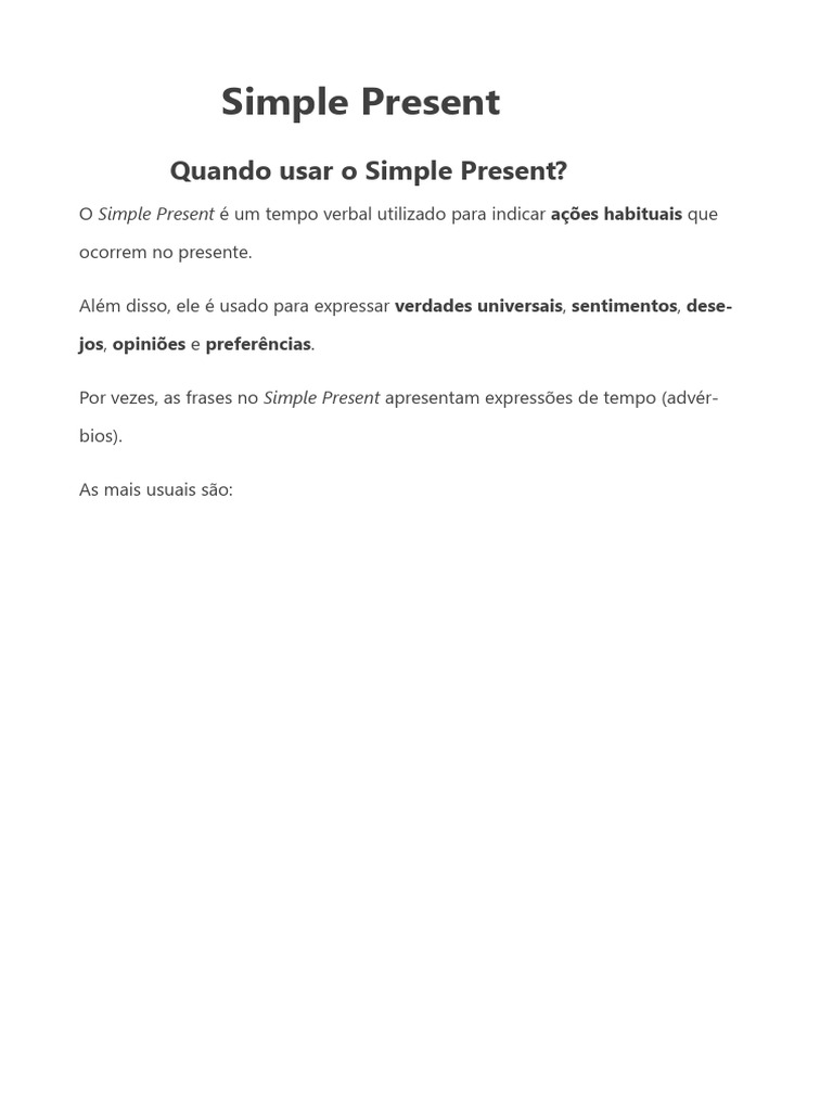 Uso e Regras do Simple Present | PDF | Relações sintáticas | Mecânica ...