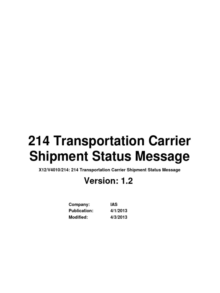 214 Transportation Carrier Status Message | PDF | Electronic Data ...