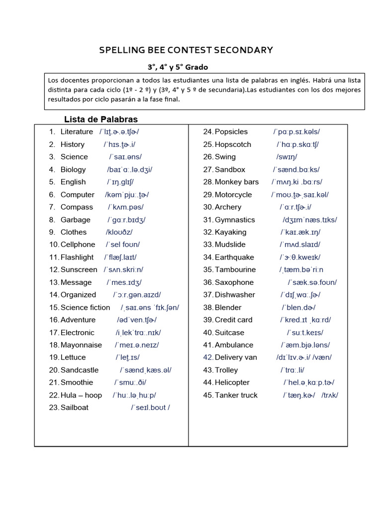 Spelling Bee Words for Grades 3-5 | PDF