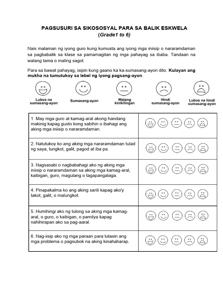 Tool & Guide Sa Pagsusuri Sa Sikososyal Grade 1-6 | PDF | Learning ...