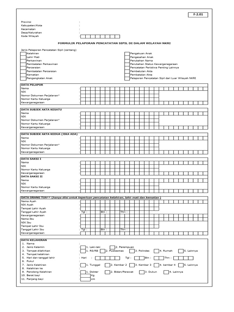 Form F201 untuk Pencatatan Sipil | PDF | Hukum