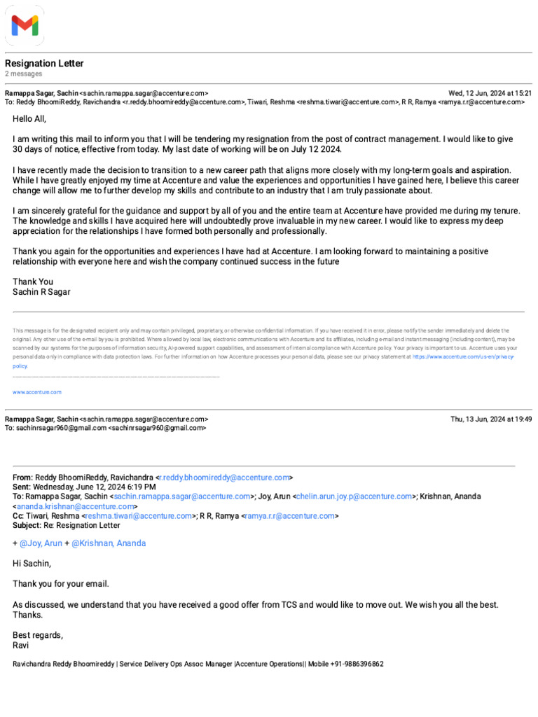 Gmail - Resignation Letter | PDF | Business | Finance & Money Management