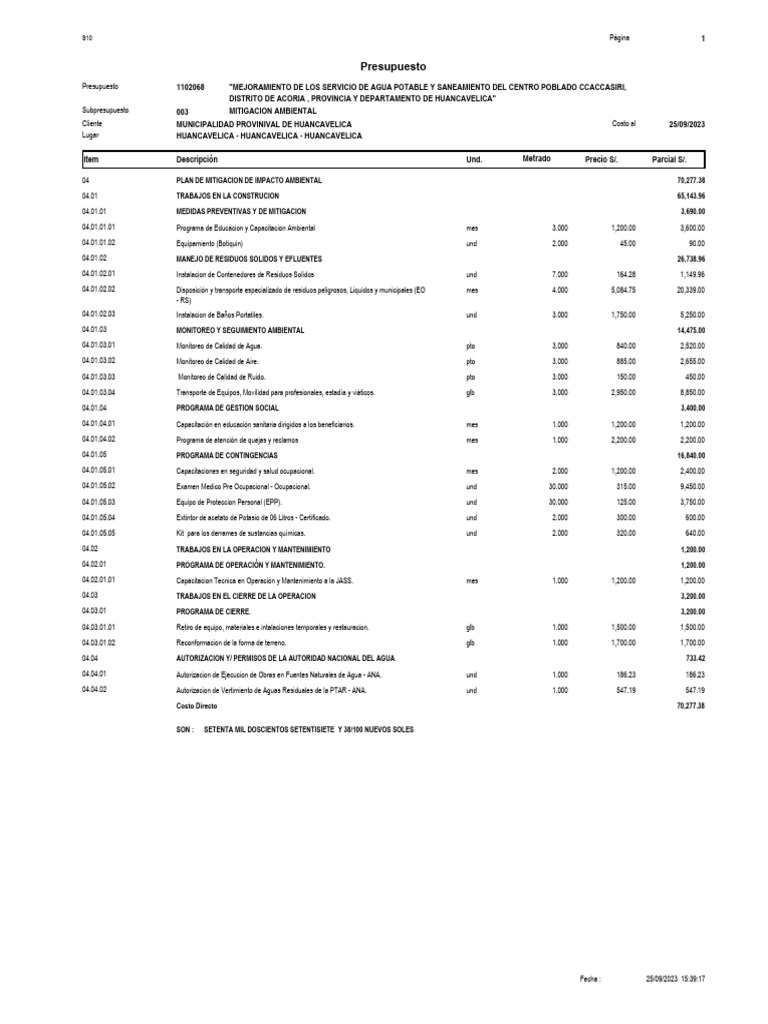 Presupuesto de Agua y Saneamiento Huancavelica | PDF | Administracion ...