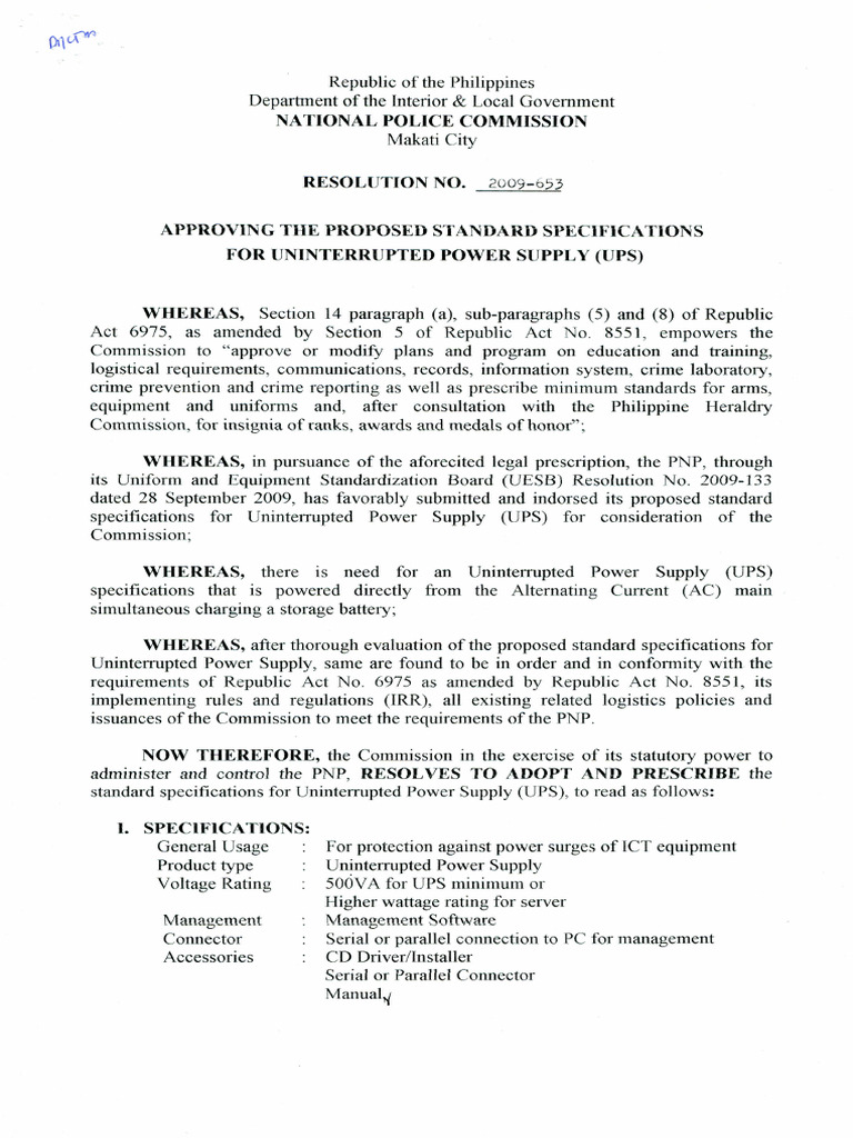 Napolcom Resolution No. 2009-653 Ups | PDF