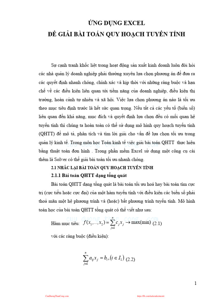 He thong thong tin quan ly ung dung exel de giai bai toan quy hoach