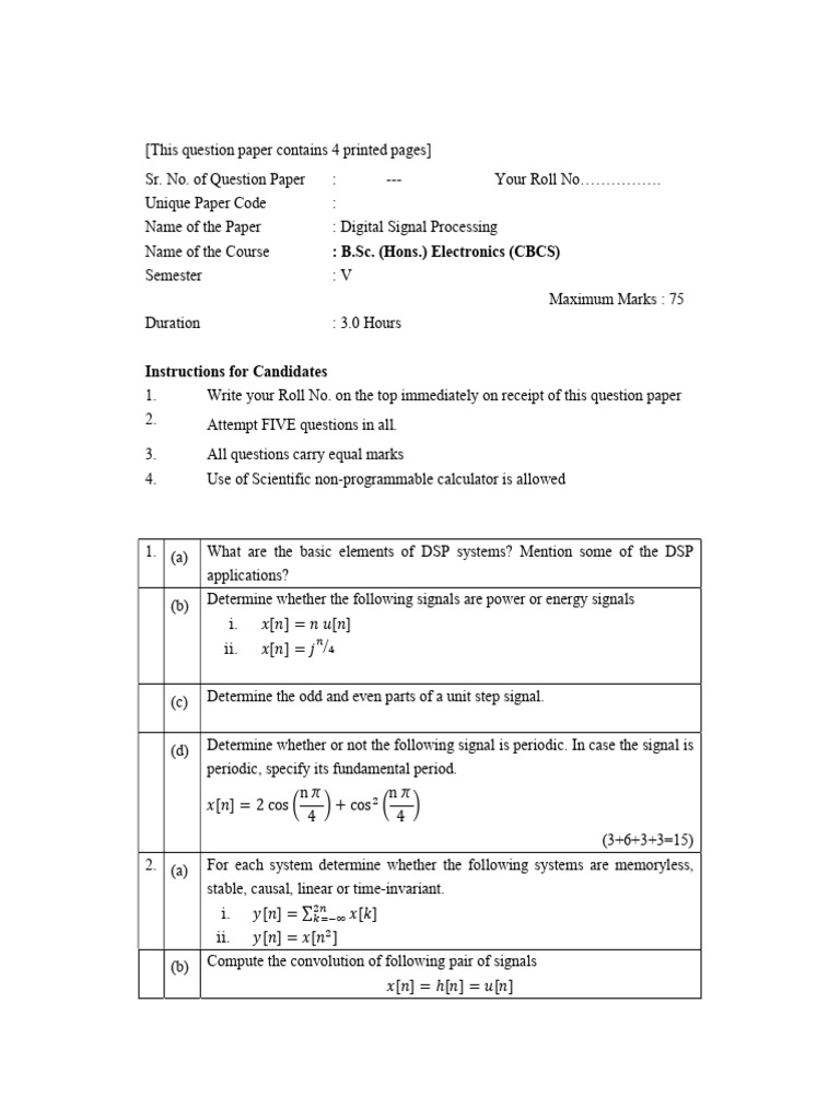 DSP Question Paper for B.Sc. Semester V | PDF | Computing | Electrical ...