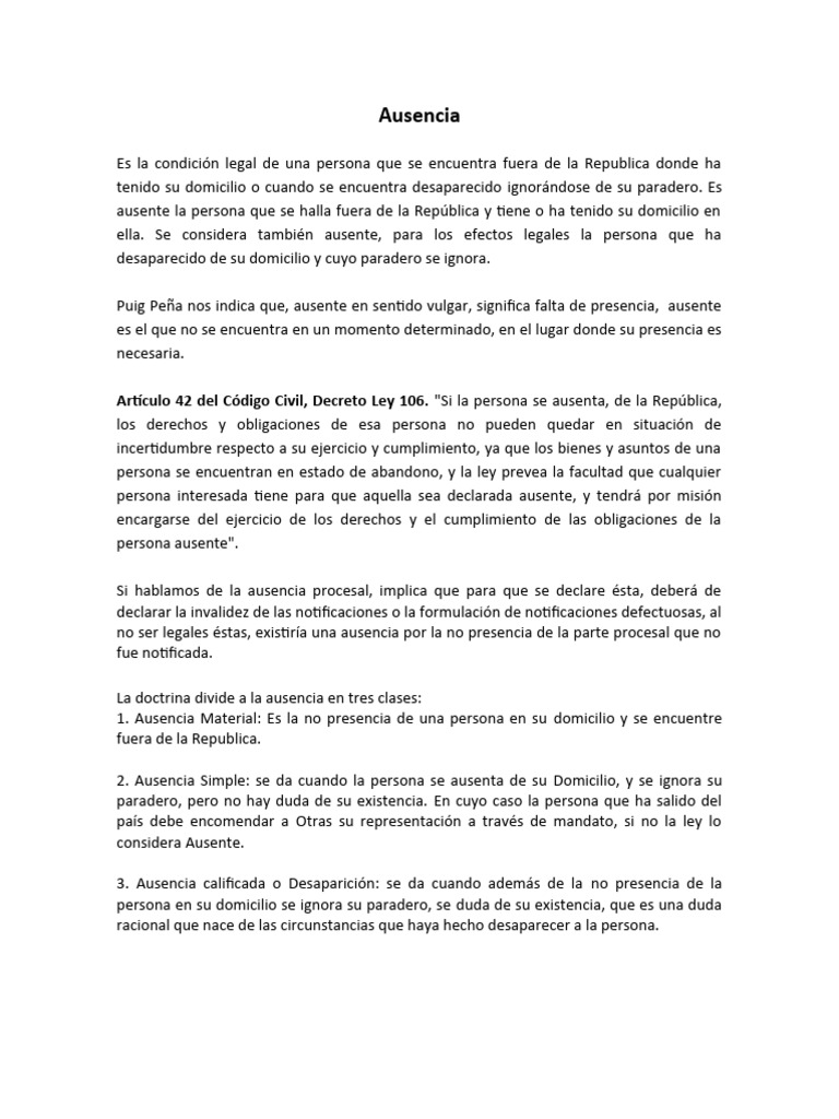 Ausencia y Muerte Presunta | PDF | Domicilio (Ley) | Ley procesal