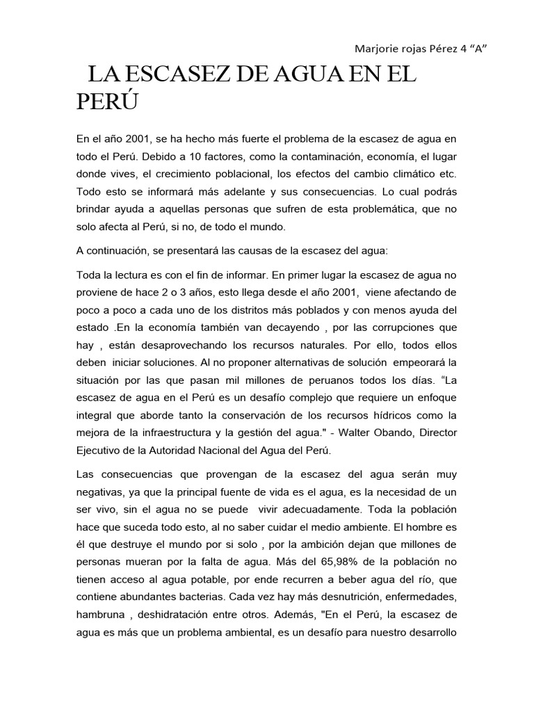 Escasez de Agua en el Perú: Causas y Consecuencias | PDF | Escasez de ...